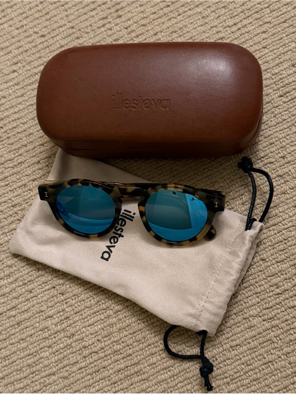 Illesteva Leonard Sunglasses - Blue Mirrored Lenses and Tortoise Frame - Unisex